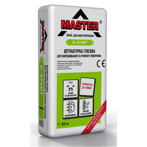 MASTER G - START Стартова штукатурка для внутрішніх робіт на основі гіпсу (30 мм шар), 30 кг